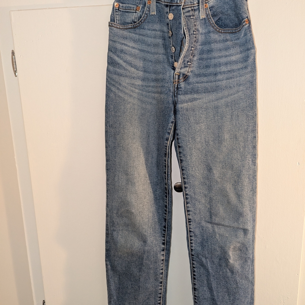 Levi's Blue "Ribcage Straight Leg" Women's Jeans With Button Fly